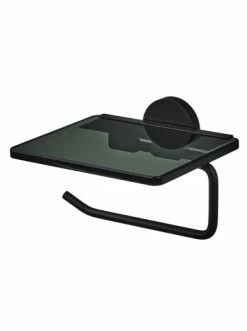 Auslauf 🥰 Bad AMARE Luxus WC-Rollenhalter Mit Glasablage In Schwarz Günstig Kaufen 🎁