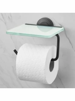 Billig 🥰 Bad AMARE Papierrollenhalter Mit Glasablage Aus Edelstahl In Schwarz Günstig Kaufen ✔️ -Günstige samare Geschäft amare papierrollenhalter mit glasablage aus edelstahl in schwarz 2