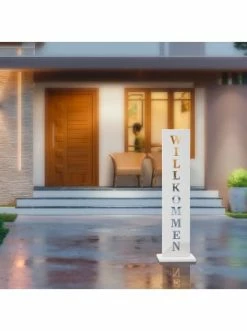 Coupon ✨ Garten & Balkon AMARE Stahl Standschild Willkommen In Weiß Günstig Kaufen 🌟 -Günstige samare Geschäft amare stahl standschild willkommen in weiss 3
